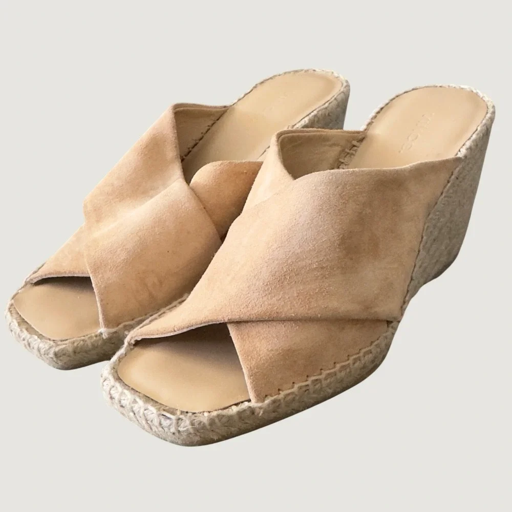 1499 | Vince Suede Espadrille Cross Strap Wedge Sandals Tan Womens 8.5